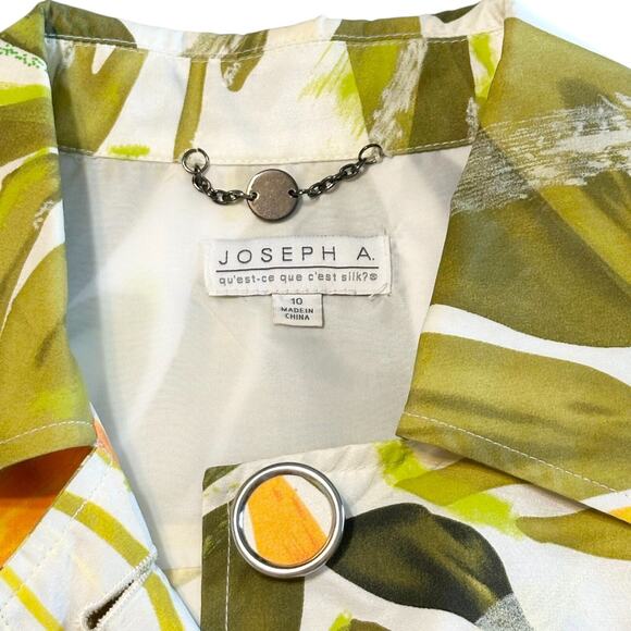 JOSEPH A Colorful Button Up Jacket Sz 10 Short Trench Coat Green Orange Tropical - Picture 3 of 9